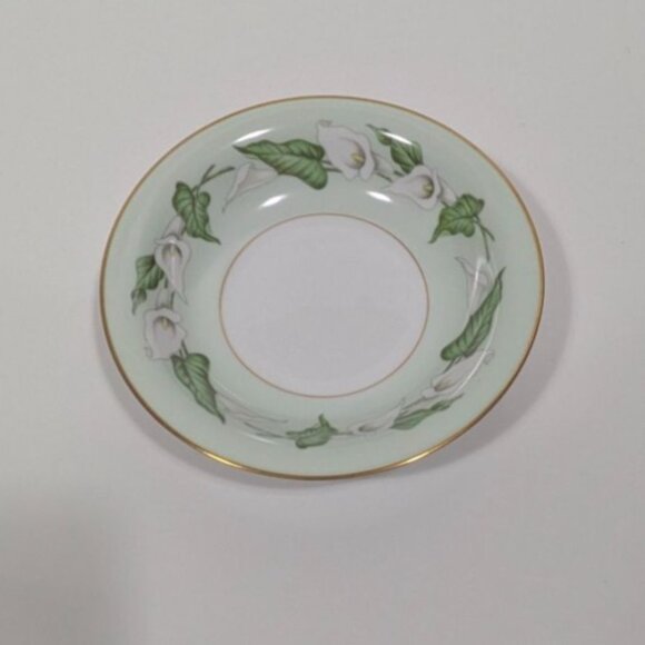 Noritake Adrienne China Soup Bowl Green White Floral Design Gold Trim Vintage - Picture 1 of 7